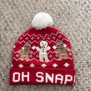 Holiday Time Red Gingerbread Beanie with Pom-Pom